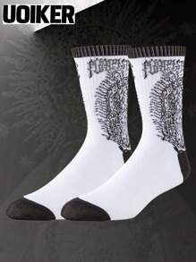 1 双男女款筒袜骷髅设计师新奇趣味袜子街头风格时尚滑板篮球嘻哈袜新奇趣味疯狂快乐袜子 - 彩色 - 查看 1