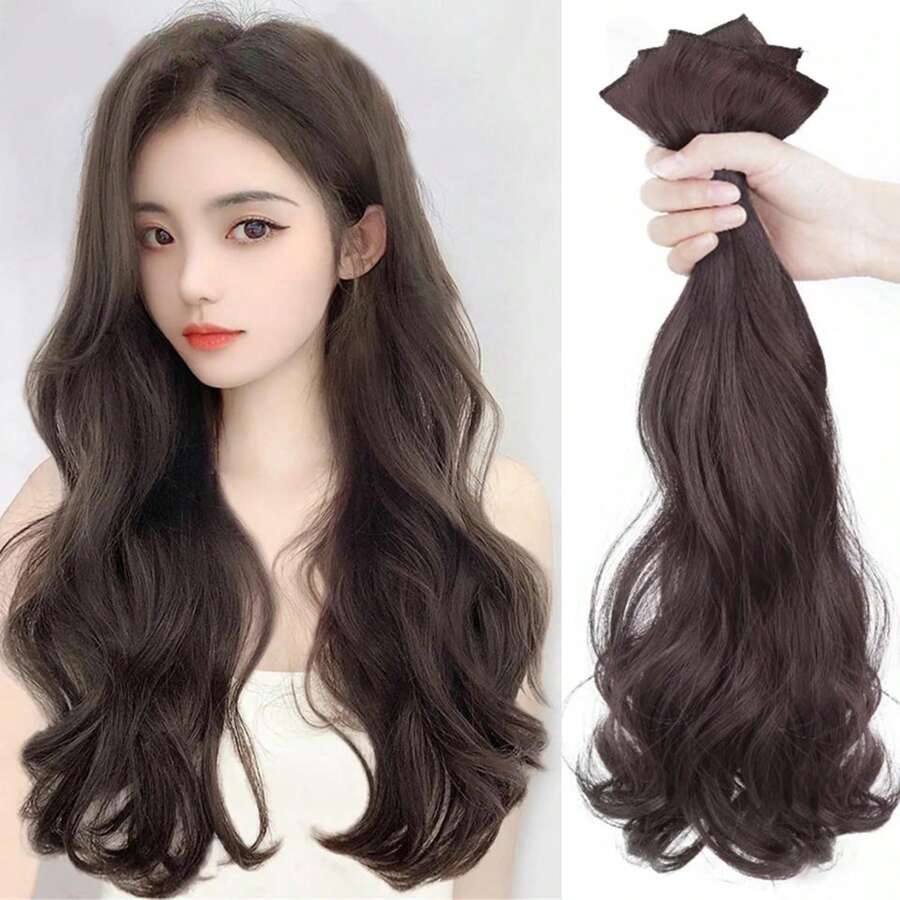 Synthetic Hair Extension Wavy Hair Heat-Resistant Fiber Wig Wig Long Hair Piece With Two Clips Three Pieces Suit