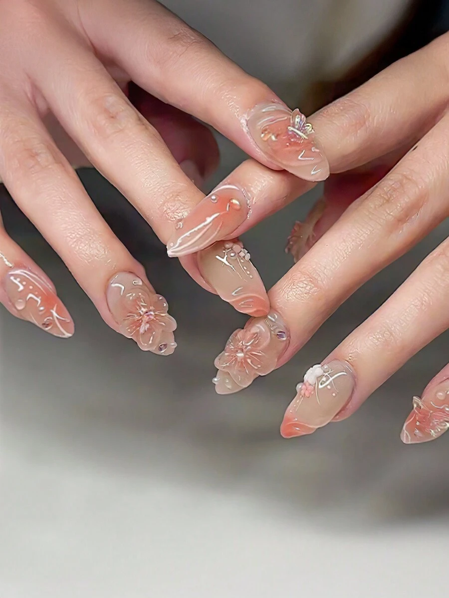 30 miếng dán trang trí móng tay hình bướm và hoa 3D - Nhiều màu - Xem 1