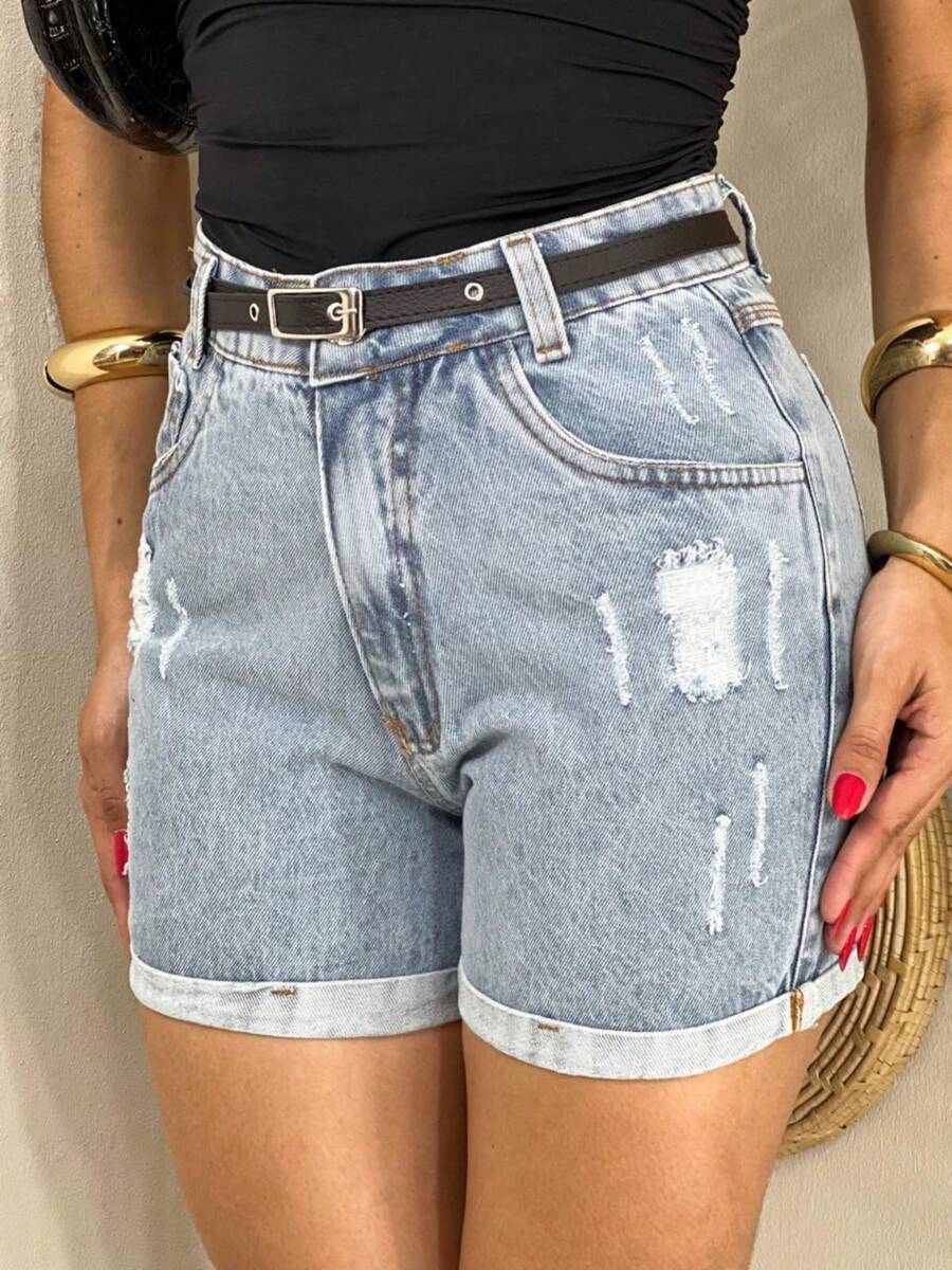 JZ JEANS Women's Ripped Jeans With Belt In Light Wash - Màu xanh lam - Xem 1