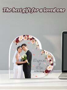 1件定制照片心形亚克力牌匾，个性化情侣照片爱情装饰，定制文字雕刻情侣照片牌匾，定制照片心形个性化装饰，桌面装饰亚克力心形摆件，独特照片纪念品，家居装饰，适用于家庭和办公室装饰，共有5种款式可供选择