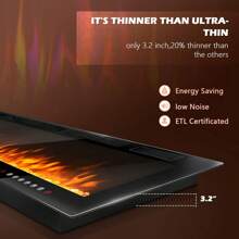 60'' Ultra-Thin Electric Fireplace In-Wall Recessed And Wall Mounted Fireplace Heater,Linear Fireplace With Multicolor Flame,Timer,Low Noise,750/1500W,Touch Screen & Remote Control, With Plug - Black(60in) - View 3