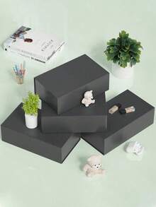 黑色礼品盒，磁性闭合矩形可折叠礼品盒，带盖，纸板可折叠礼品盒，用于礼物包装矩形盒，磁性盖子闭合带丝带，用于伴郎求婚盒，用于求婚、婚礼、圣诞节、万圣节、生日礼物包装（包括丝带）纸板可折叠礼品盒，用于礼物包装矩形盒，磁性盖子闭合带丝带，用于伴郎求婚盒 - 黑色 - 查看 3