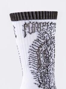 1 双男女款筒袜骷髅设计师新奇趣味袜子街头风格时尚滑板篮球嘻哈袜新奇趣味疯狂快乐袜子 - 彩色 - 查看 2