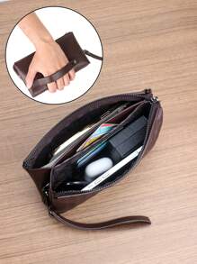 HOVI'S 休闲简约男士手包时尚商务大容量多功能钱包万圣节圣诞节冬季圣诞礼物男士包男士钱包男士钱包笔记本电脑礼物时尚休闲感恩节秋季旅行钱包假日洗漱包老钱圣诞快乐手提包手拿包腕包便携式储物包钱包和包男士礼物学生多功能户外爸爸礼物男友礼物手提包度假趣味礼物零钱包男士胸包男士侧包挎包皮包流浪包腰包 - 棕色 - 查看 2