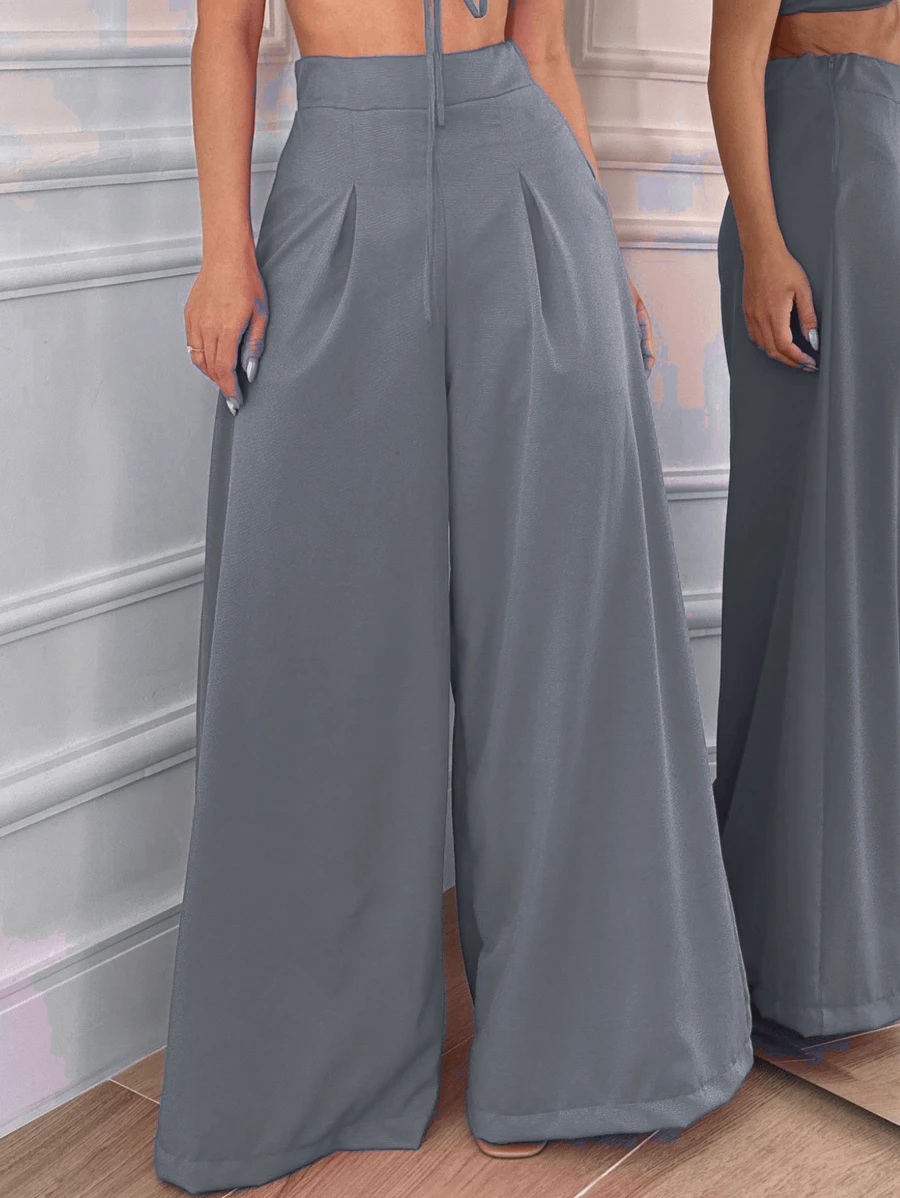 Women's Elegant Tailored Palazzo Pants - Xám - Xem 1