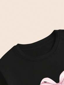 Pink Bow Tie Printed T-Shirt Women's Fashion Blouse Comfort Printed Casual Premium - màu đen - Xem 5
