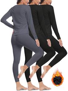 ZUTY 3 Pet Thermal Underwear Women Ultra-Soft Set Base Layer Top & Bottom Long Johns With Fleece Lined Winter Warm - Grey - View 3