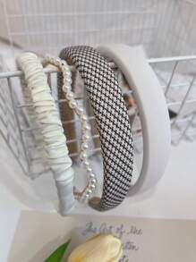 4 piezas/set Diadema de esponja con patrón de cuadros a la moda, accesorios para el cabello para mujeres, adecuados para vacaciones, viajes, fiestas de cumpleaños, disfraces, como regalo - Multicolor - Ver 13