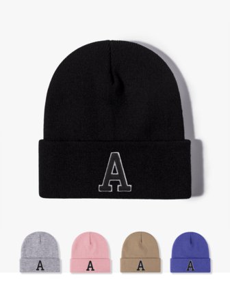 1 st justerbar broderad stickad mössa med bokstaven A, solskyddande utomhuskeps, lämplig för vår-/höstresor, strand, män, Y2K-stil, män och kvinnor, vinterkläder