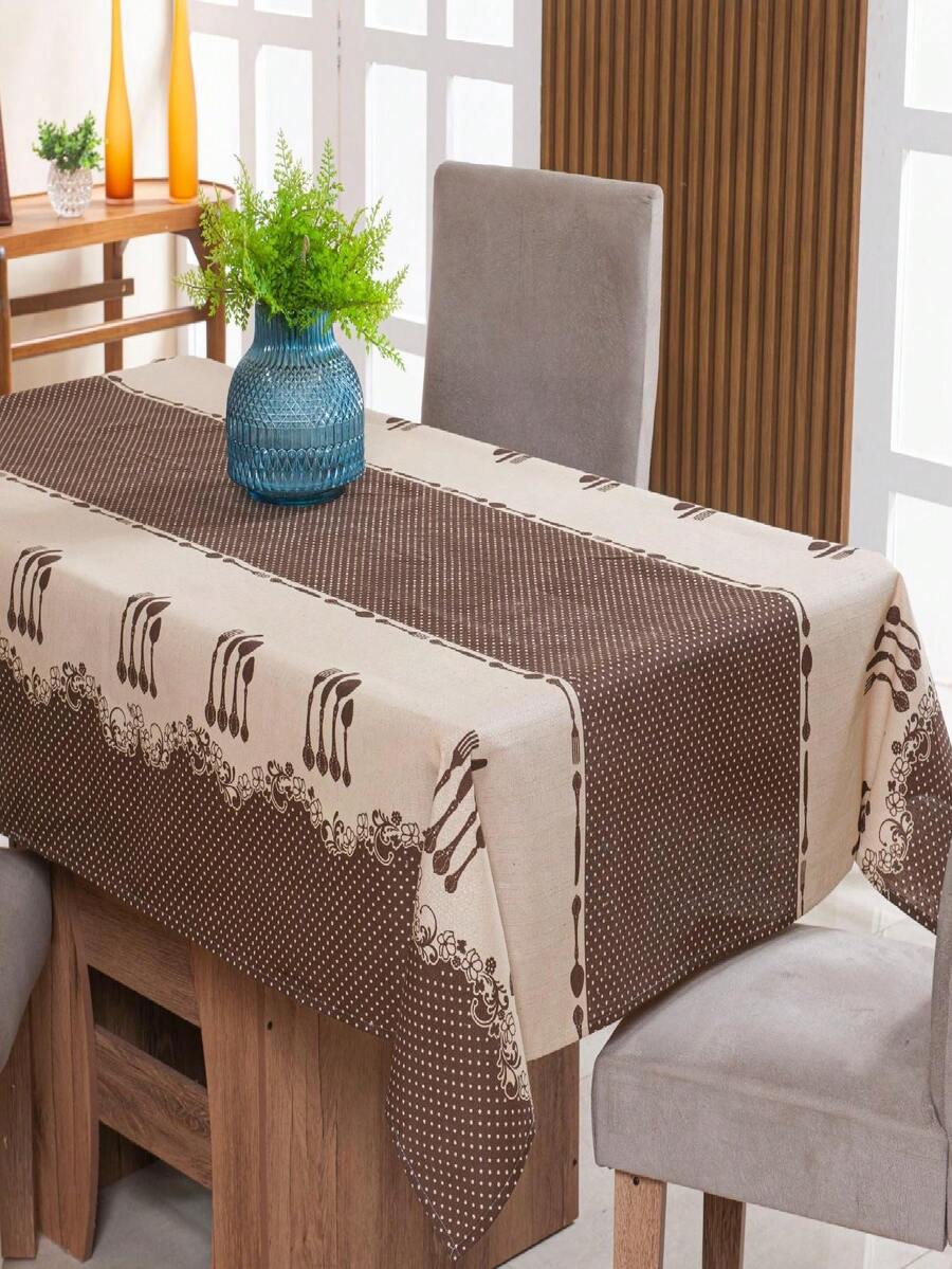 Linen Tablecloth 1.50m X 1.40m 4 Places Printed - Talheres - View 1