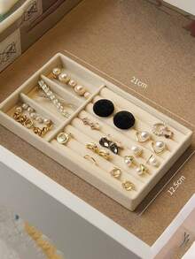 4-In-1 Velvet Jewelry Display Tray, Large Capacity Jewelry Storage Box, Separate Compartment Design, Minimalist Multi-Slot Jewelry Rack, Jewelry Tray, Stackable Drawer-Style Tray, Suitable For Earrings, Necklaces, Bracelets, Anklets, Rings, Hair Clips, Headbands, Etc.,Room Decor - Multicolor - View 14
