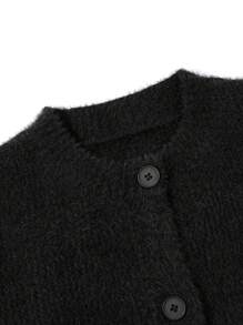 纯色男士极简休闲街头风美式老钱美学羊绒针织开衫毛衣，适合圣诞节、新年等场合，长袖上衣 - 黑色 - 查看 7