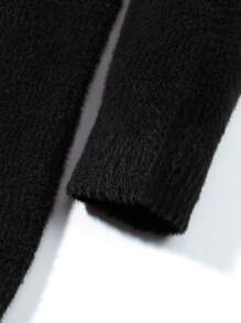 纯色男士极简休闲街头风美式老钱美学羊绒针织开衫毛衣，适合圣诞节、新年等场合，长袖上衣 - 黑色 - 查看 8