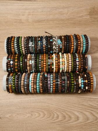5/36/45pcs/Set Random Colorful Handmade Beaded Bracelets, Fashion Accessories, Christmas Surprise Gift