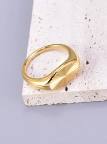 1 pieza Anillo de banda única vintage de acero inoxidable chapado en oro, joya de alta calidad elegante y encantadora como regalo para mujeres, adecuado para uso diario y de fiesta