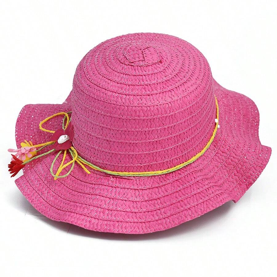 Beach Hat Girl Kids Floppy Toddler Wide Brim Pool Outing - Hoa hồng đậm - Xem 1