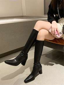 Giày bốt cao đến đầu gối cho nữ mới, giày bốt cao đến giữa bắp chân thon gọn, giày bốt cao đa năng - màu đen - Xem 5