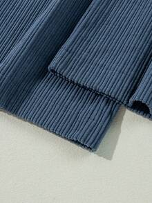 女式纯色口袋宽松灯芯绒休闲工装裤 - 水鴨藍 - 查看 10