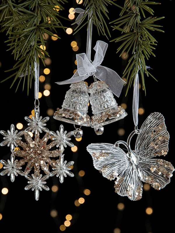 1pc Crystal Clear Acrylic Elk Christmas Tree Pendants Bell Angel Hanging Decoration For Xmas Wedding Home Ornament New Year Gift