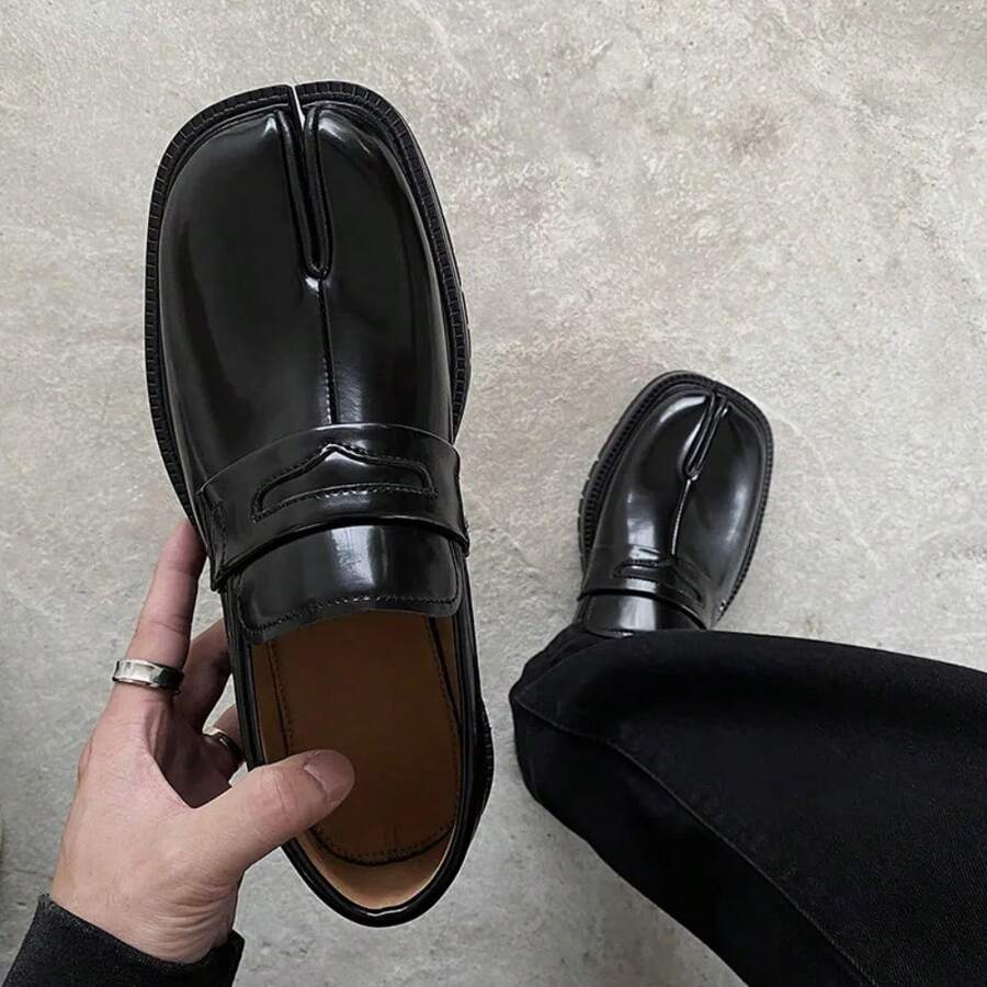Maganda Tabi Shoes Loafer For Men And Women Split Toe Thick Sole Casual Leather Shoes - Patent Leather Black - View 1