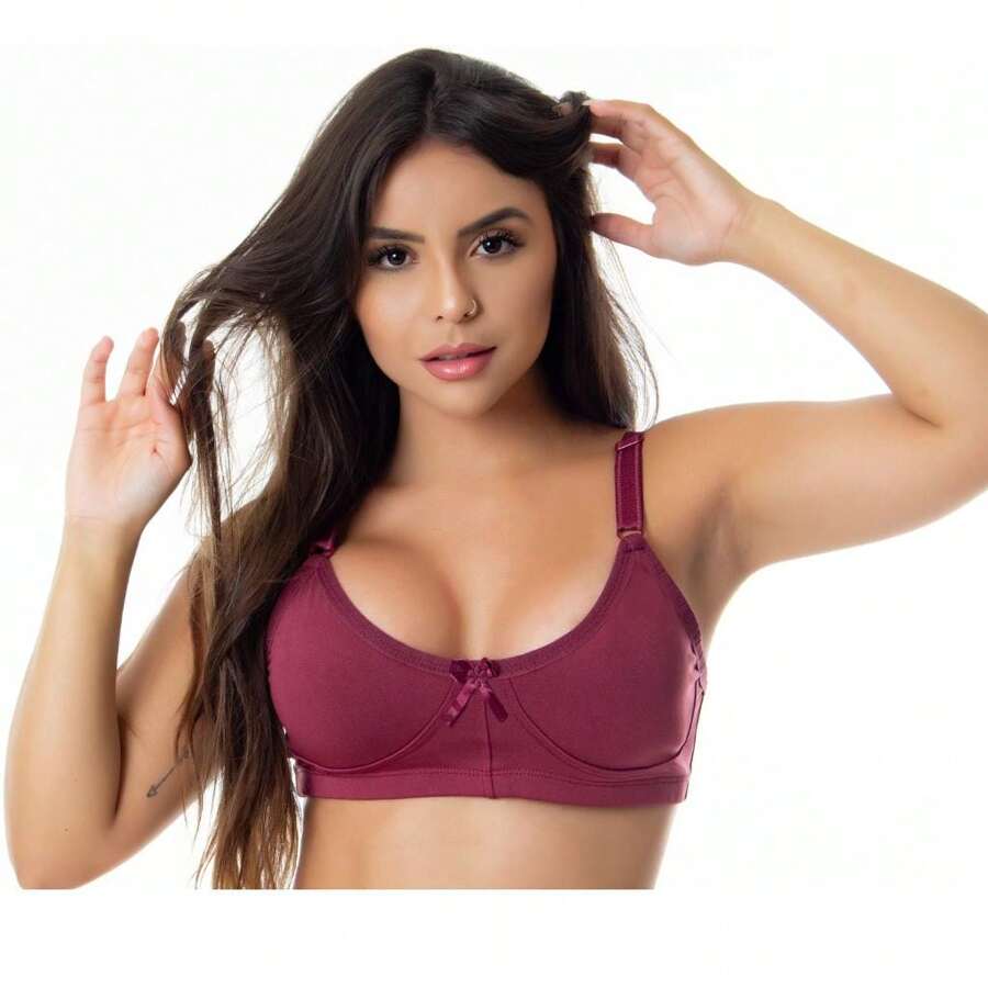 KIT 5 Plus Size And Regular Bra Reinforced Bra With Thick Support Straps, Smooth - 紅白色 - 查看 1