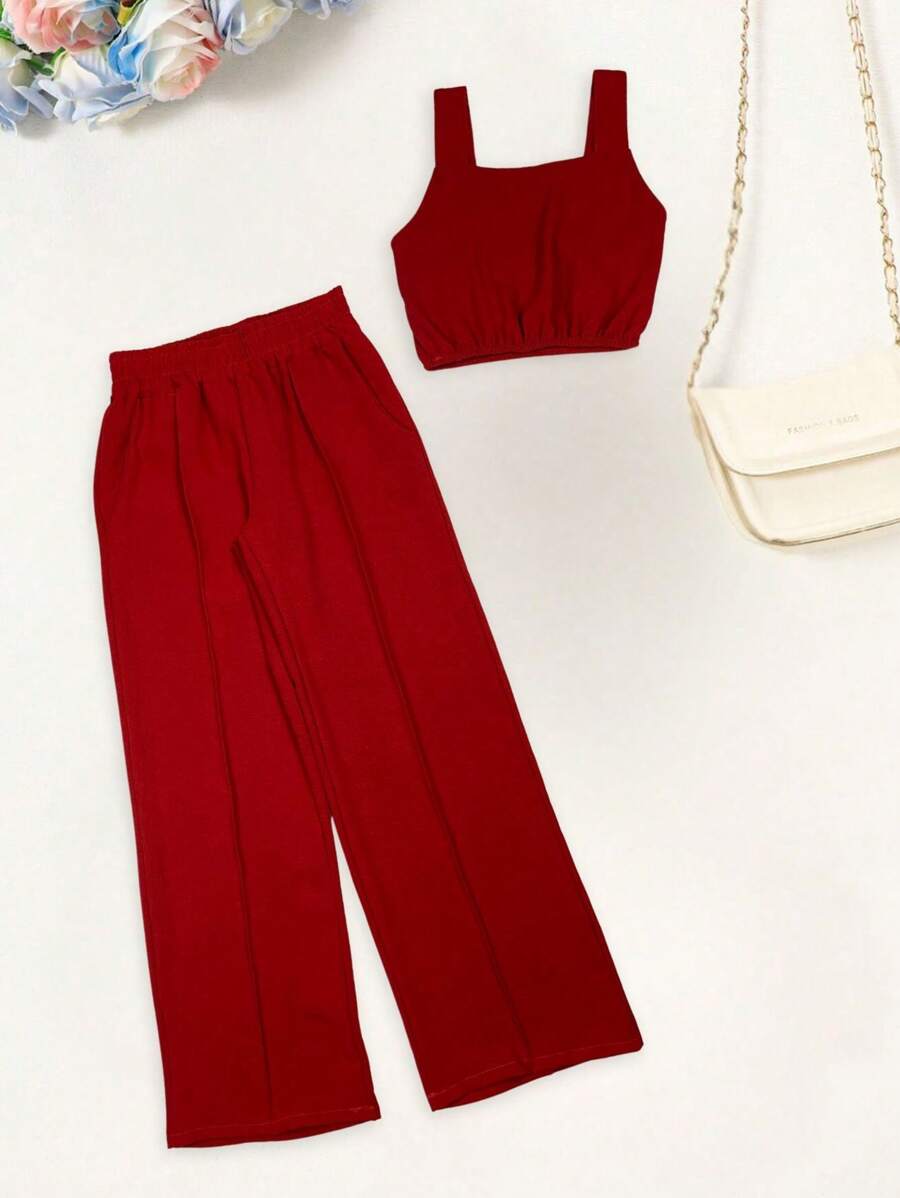 Conjunto Princesa cropped (Calça & Cropped) Infantil Juvenil Menina VERMELHO NATAL - MODA VN - Vermelho - Visão 1