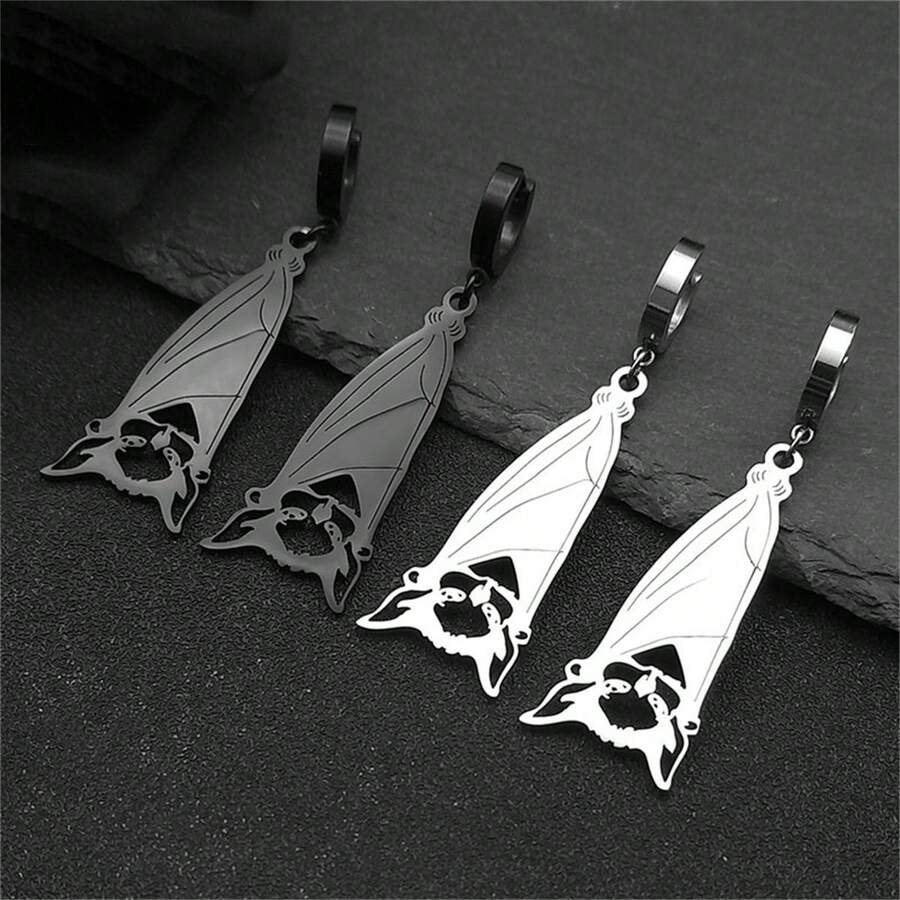 Mặt dây chuyền hình cú phong cách Gothic Dark cho nam nữ bằng thép không gỉ màu bạc/đen, hoa tai động vật, quà tặng trang sức QKC cho ngày lễ Giáng sinh, năm mới, ngày lễ tình nhân - bông tai - Xem 1