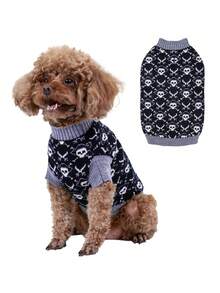 CuteBone 1 件宠物毛衣，图案高领毛衣 - 黑與白 - 查看 7