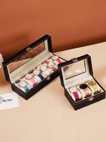 1/3/6槽豪华大容量手表收纳盒，手表、手链展示架，男女适用，机械表和电子表收纳盒。优雅黑色PU皮表盒，带隔层，可容纳手表，是完美的礼品展示盒，PU皮表盒，手表收纳盒，时钟展示盒，家居收纳和存储，房间装饰，男女皆宜的礼物 - 彩色 - 查看 4