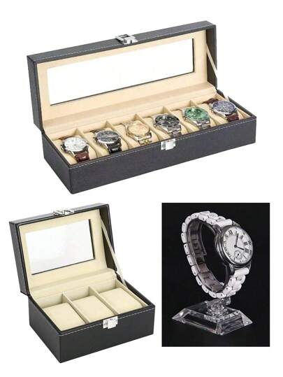 1/3/6 Ranuras Caja de almacenamiento de relojes de gran capacidad de lujo, soporte de exhibición para relojes, pulseras, adecuado para hombres y mujeres, organizador de relojes mecánicos y electrónicos. Elegante estuche de piel de PU negro con barrera - Puede contener relojes, caja de exhibición de regalo perfecta, estuche de piel de PU, caja de almacenamiento de relojes, caja de exhibición de relojes, organización y almacenamiento del hogar, decoración de la habitación, regalo para hombres y mujeres