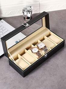 1/3/6槽豪华大容量手表收纳盒，手表、手链展示架，男女适用，机械表和电子表收纳盒。优雅黑色PU皮表盒，带隔层，可容纳手表，是完美的礼品展示盒，PU皮表盒，手表收纳盒，时钟展示盒，家居收纳和存储，房间装饰，男女皆宜的礼物 - 彩色 - 查看 8