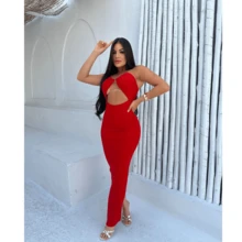 Long Dress With Neckline And Side Slit - Christmas 2025 - 紅色 - 查看 4