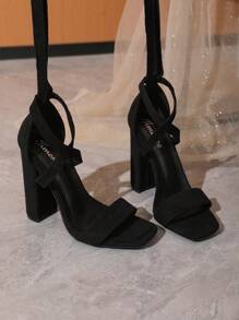 Timesize 1 Pair Black Lace-Up Women's Sandal, Thick Heel Women's Formal Uniform Sandal For Work, Office, Wedding