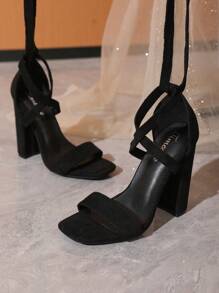 Timesize 1 Pair Black Lace-Up Women's Sandal, Thick Heel Women's Formal Uniform Sandal For Work, Office, Wedding