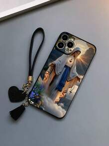 Keychain,Lanyard 1PC Perforated Edged Painted Thickened Anti-Drop Painted Phone Case With New Leather Heart Strap DIY Phone Case Hanging Accessory Leather Tassel Wrist Strap Pendant Accessory Protective Cover, Compatible With Iphone///Compatible With Redmi Series Waterproof Shockproof Scratch Resistant - Multicolor - View 1
