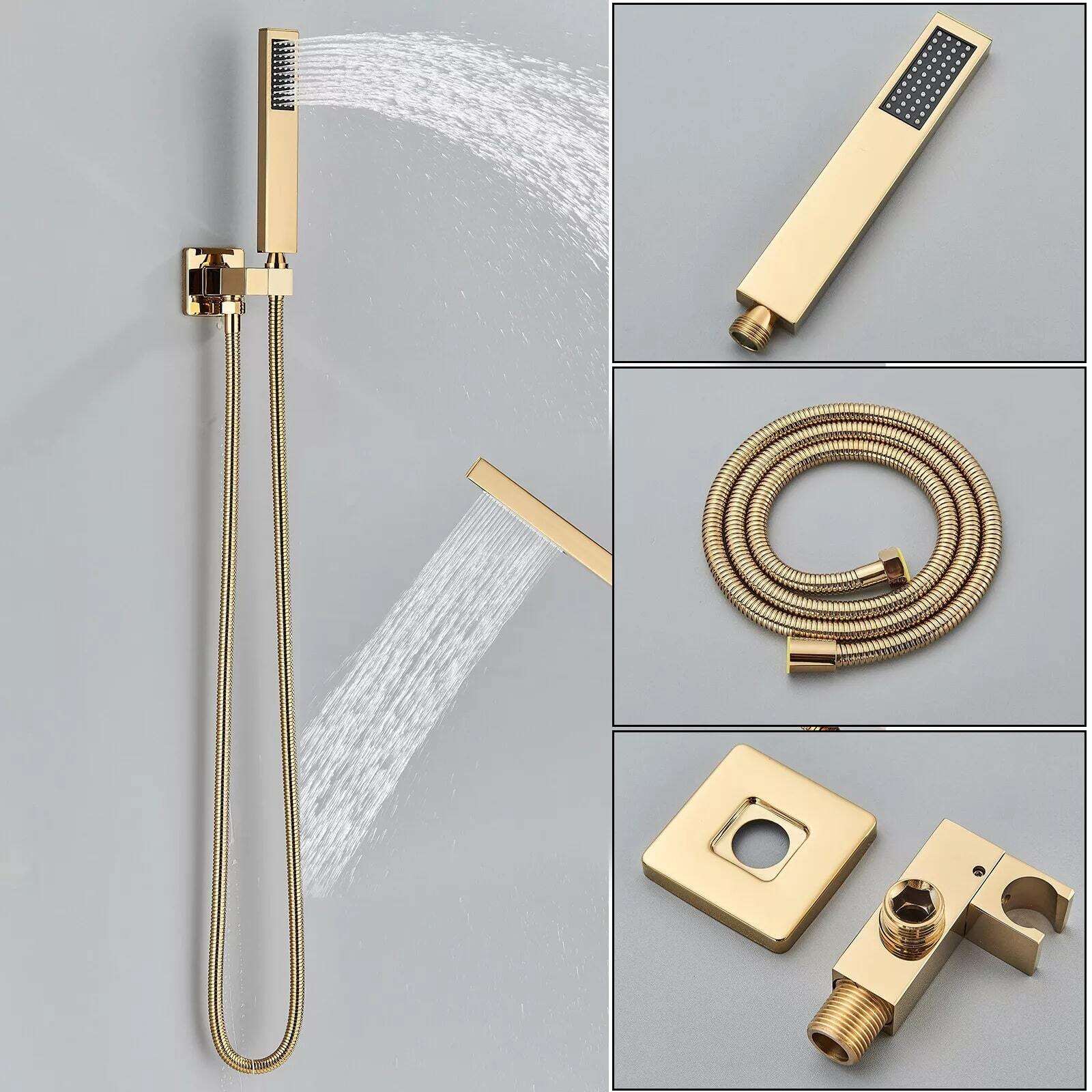 Gold Luxury Shower System Bathroom 12in Rain Shower Faucet Set With