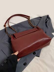 Simple Stylish Soft PU Chain Flap Wine Red Shoulder Bag For Women