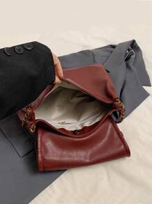 Simple Stylish Soft PU Chain Flap Wine Red Shoulder Bag For Women