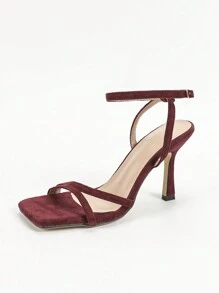 Sexy Viral High Heel Sandals For Women, Spring/Summer New Burgundy Color, Elegant 9cm High Heel, Open Toe, Thin Strap, Ankle Wrap, Party & Wedding Wear