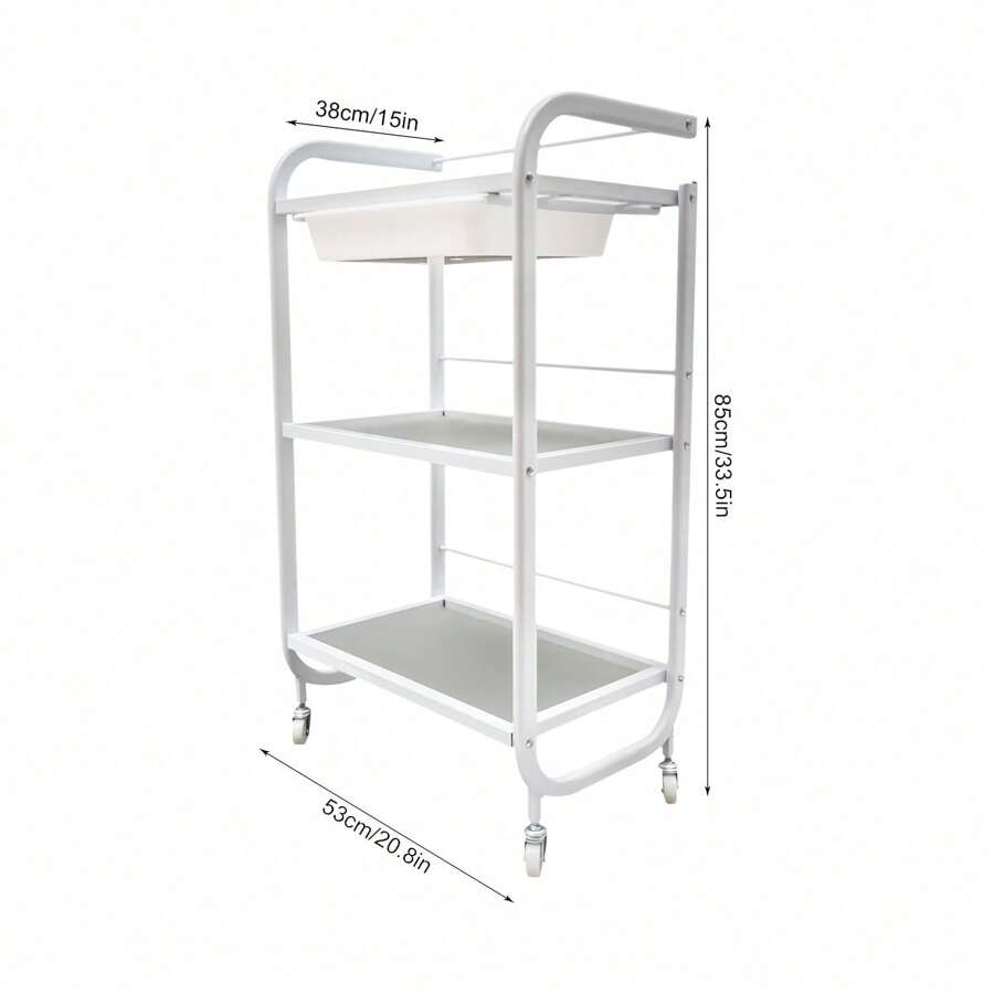 Meal Frame Rolling Trolley Cart With 3Tiers And 1 Drawer For Storage
