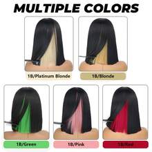 Tóc giả Bob Peekaboo màu hồng cho phụ nữ Tóc giả Bob thẳng ngắn dài ngang vai có điểm nhấn màu đen và đỏ để sử dụng hàng ngày trong tiệc tùng 12 inch - Hồng - Xem 6