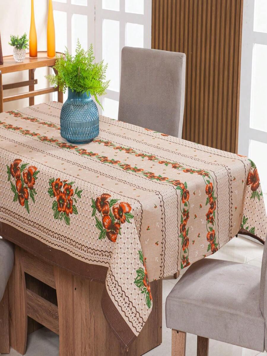 Linen Tablecloth 1.50m X 1.40m 4 Places Printed - Flores Laranja - View 1