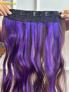 Tóc nối dài màu Piano (Nâu nhạt + Tím) 5 kẹp an toàn 24 inch Tóc nối dài gợn sóng xoăn cho phụ nữ Tóc tổng hợp làm nổi bật cho tiệc Halloween sử dụng hàng ngày - Làm nổi bật màu tím - Xem 7