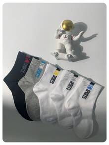 1 双动感时尚跑步户外多功能保暖透气舒适加固趾跟提花字母男女通用厚弹力中筒运动袜，四季皆宜 - 白色-B - 查看 1