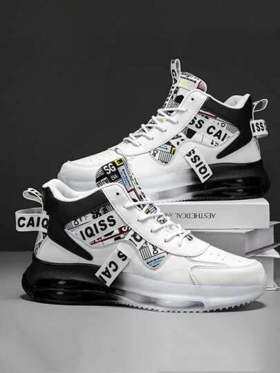 Men's Fashion Street Style Sneakers, Comfortable Non-Slip Casual Lace-Up Sports Shoes, Suitable For Outdoor Activities, High-Top Unisex Shoes, Air Cushion Shock Absorbing