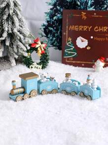 1 件木制平顶 4 节微型圣诞火车装饰、节日派对和桌面装饰（礼品盒包装）、圣诞节