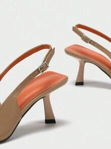 女士尖头扣带细高跟凉鞋，日常和派对穿着铆钉装饰高跟鞋 - 卡其色 - 查看 8