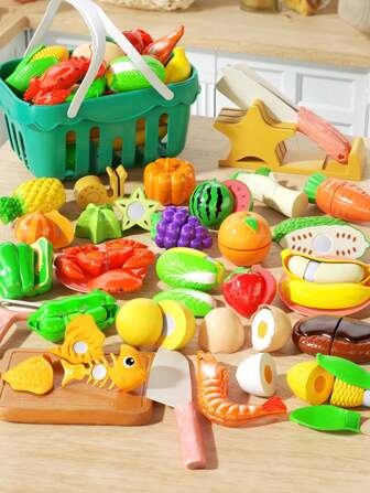 1 Set Kids Pretend Play Kitchen Cutting Toy Set, Fruit/Food Matching Game, Develop Hands-On Ability, Picnic Playset, Color Recognition, High Quality