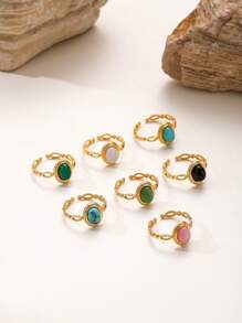 1 pieza Nuevo anillo de joyería con piedra natural chapado en oro de 18K, estilo bohemio, regalo para uso diario